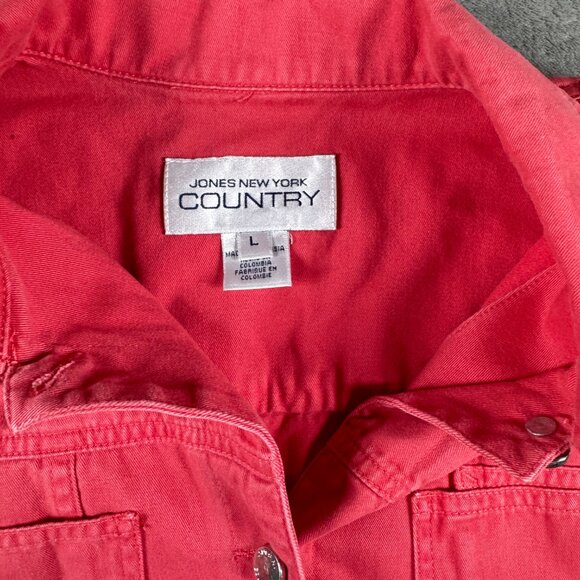 Jones New York Country Red Denim Jacket Women’s L Cotton Button Front - Picture 2 of 16